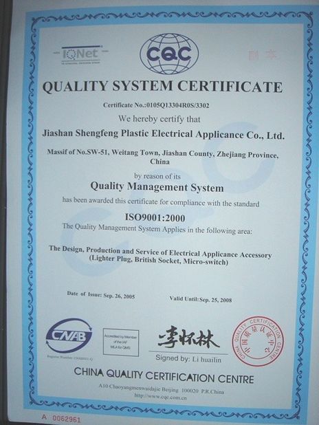 Chine Jiashan Dingsheng Electric Co.,Ltd. certifications