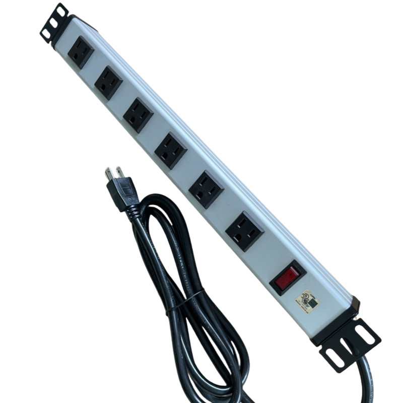 6 voies de connexion métallique multi sortie avec 10' de câble d'extension 14AWG NEMA 5-15P